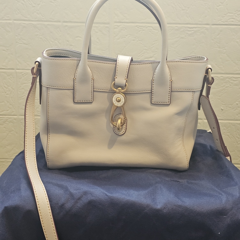 Dooney & Bourke Florentine Leather Cream Satchel with Gold Accents NWOT